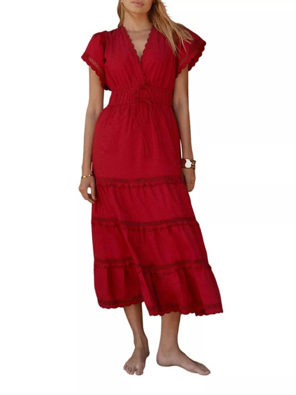 NEW Mint Velvet Red Cotton Ruffle Maxi Dress